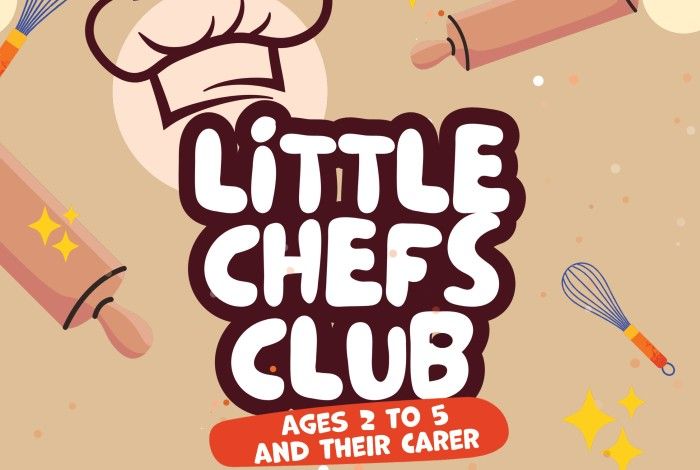 Little Chefs Club graphic with roller, chef's hat and whisks 